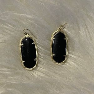 Elle Gold Drop Earrings in Black Opaque Glass